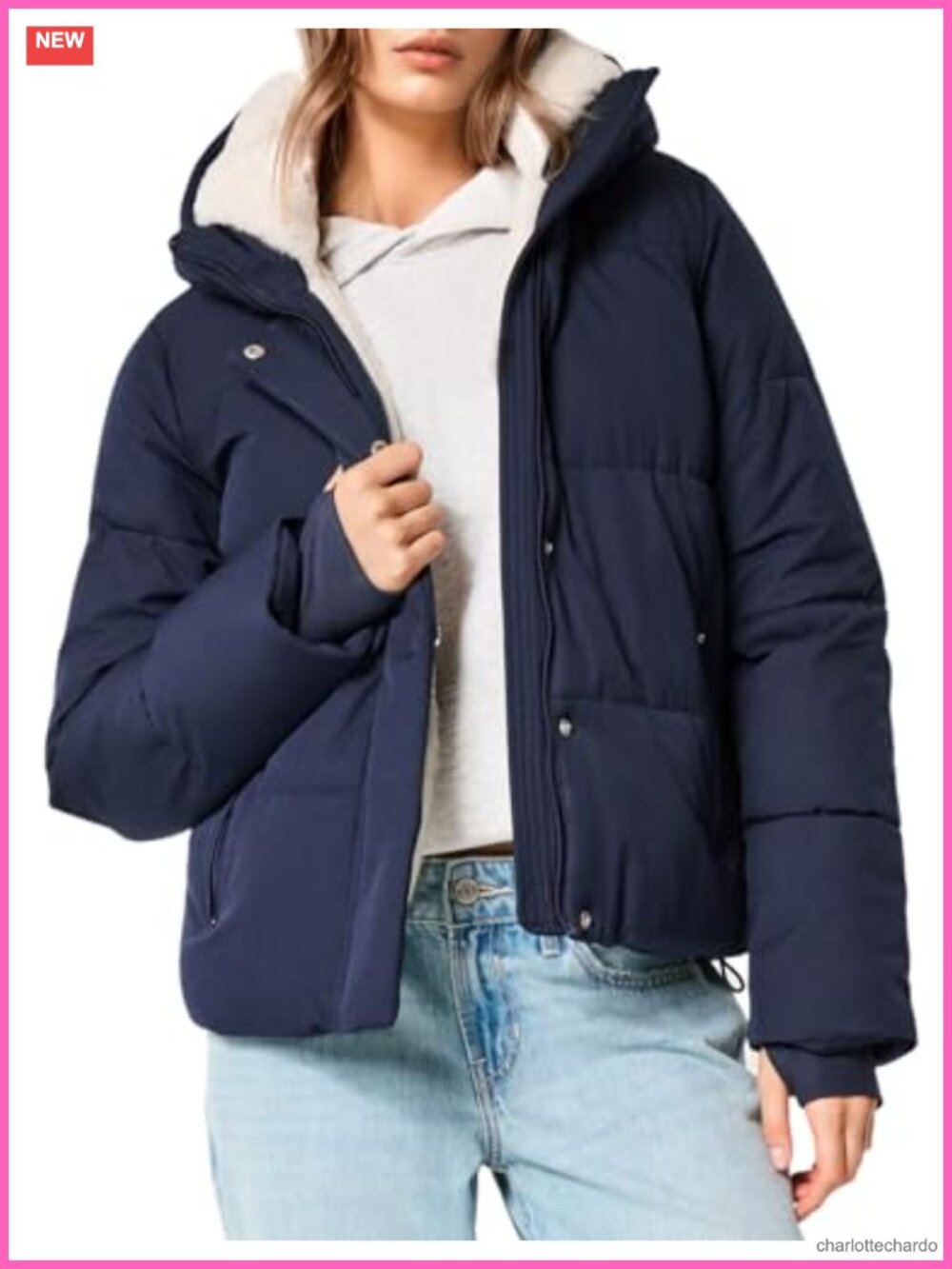 Women's Cropped Puffer Jacket with Faux Fur Lining Quilted Winter Coat